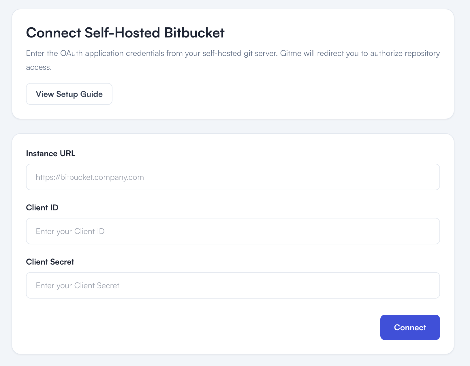 Self-Hosted Bitbucket credential screen