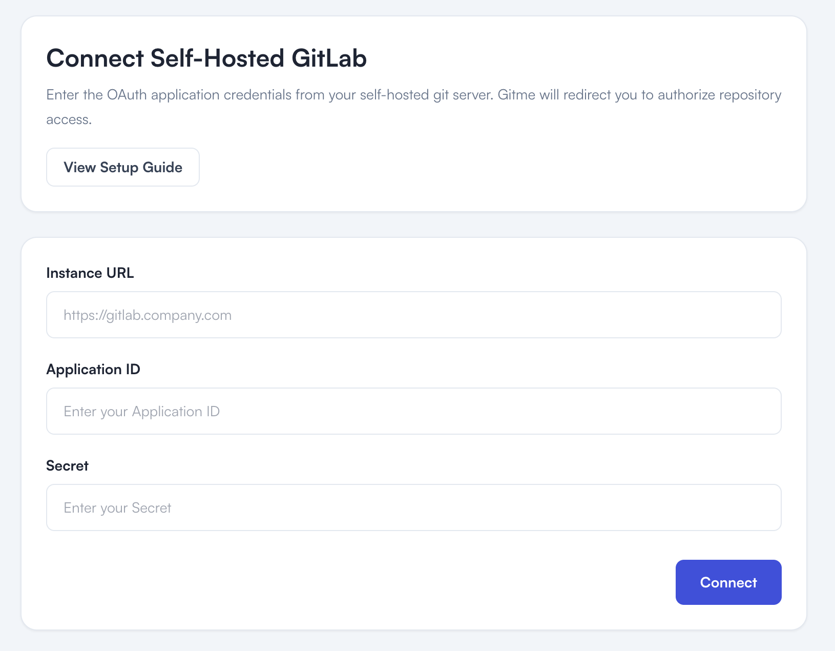 Self-Hosted GitLab credential screen